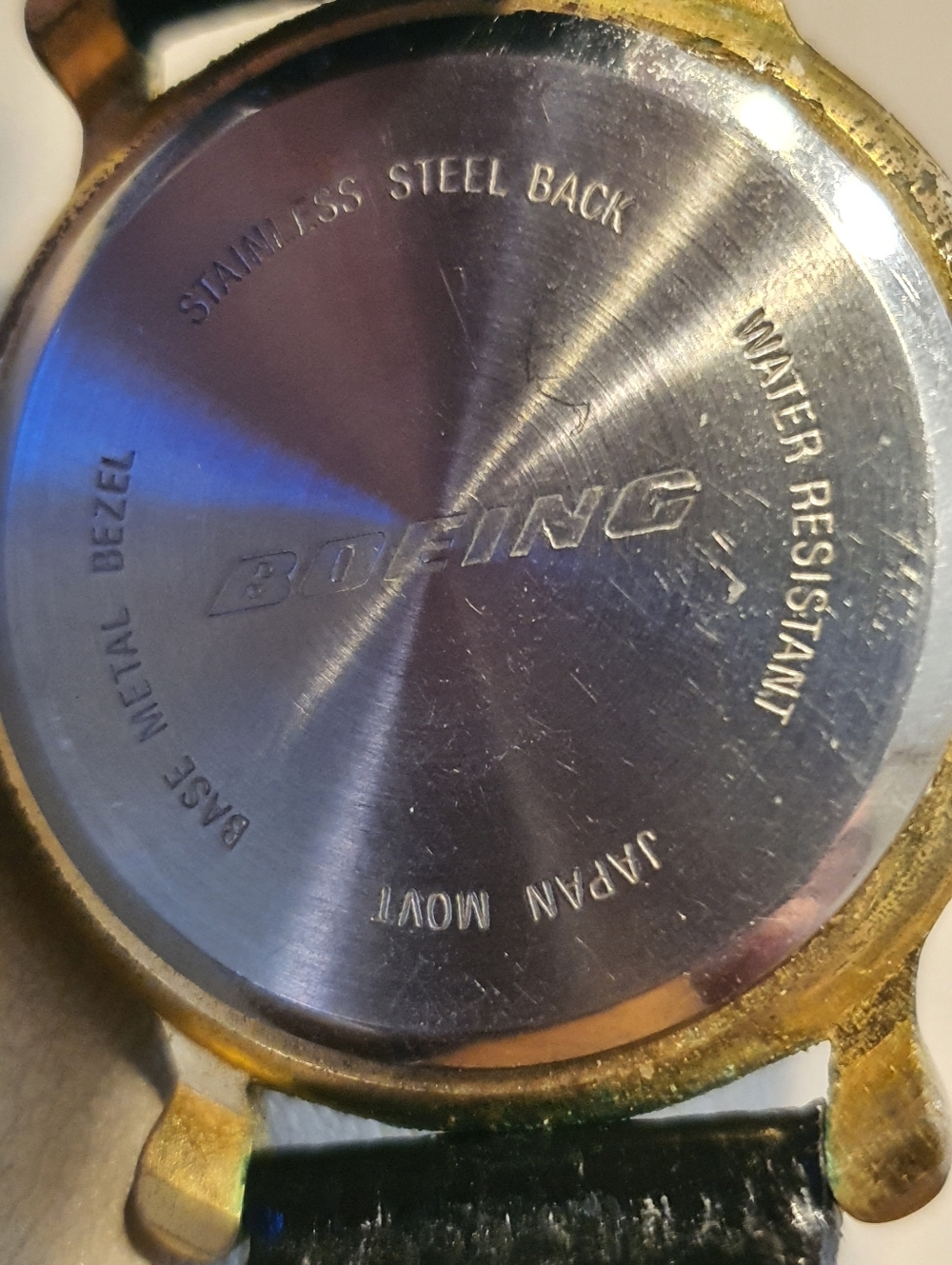 Vtg Boeing Goldtone Leather Rotating Airplane Men's Watch w/Date - Picture 4 of 4